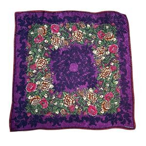 Vintage Linda Allard Ellen Tracy Silk Square Scarf Purple Floral Jacquard Satin